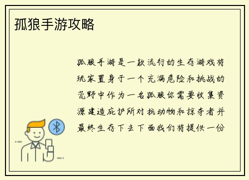 孤狼手游攻略